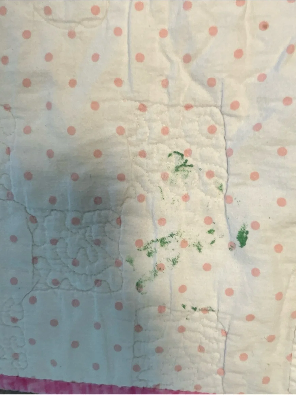Handmade Pink Baby Quilt with Blue Accents